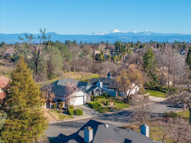 bird's eye view with a mountain view