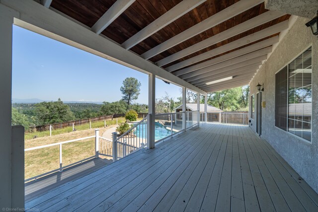 deck with a fenced in pool