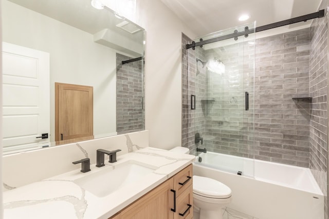 full bathroom with toilet, vanity, and combined bath / shower with glass door