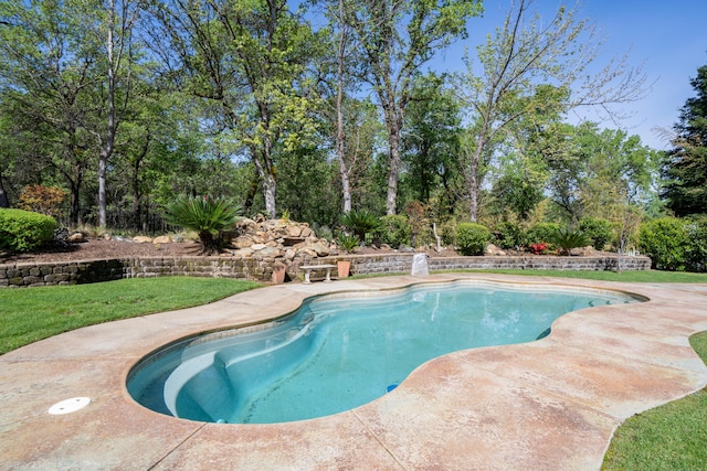 view of pool with a yard