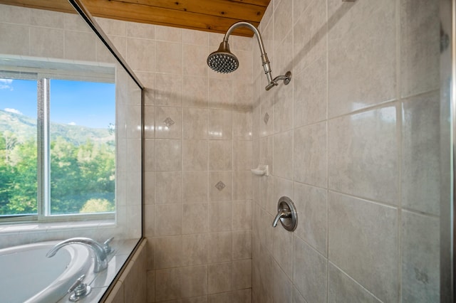 bathroom with a mountain view and shower with separate bathtub