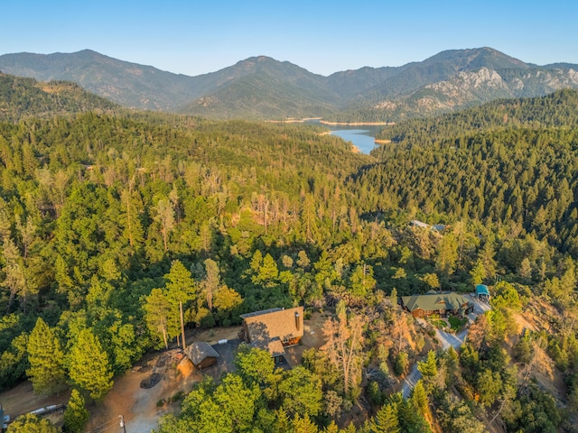 bird's eye view featuring a water and mountain view