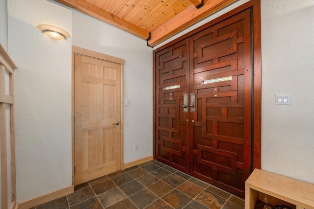 foyer featuring wooden ceiling