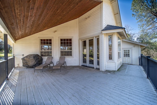 wooden terrace with french doors