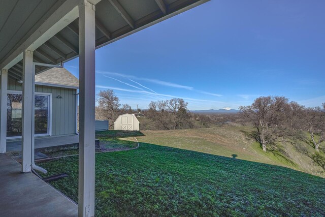 view of yard with a storage unit