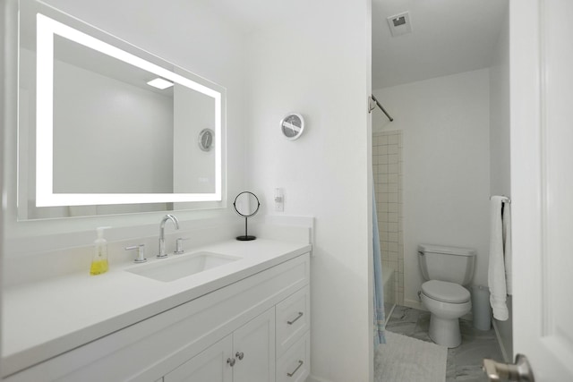 full bathroom featuring  shower combination, toilet, and vanity