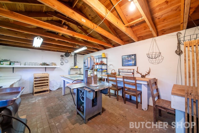 basement with wooden ceiling