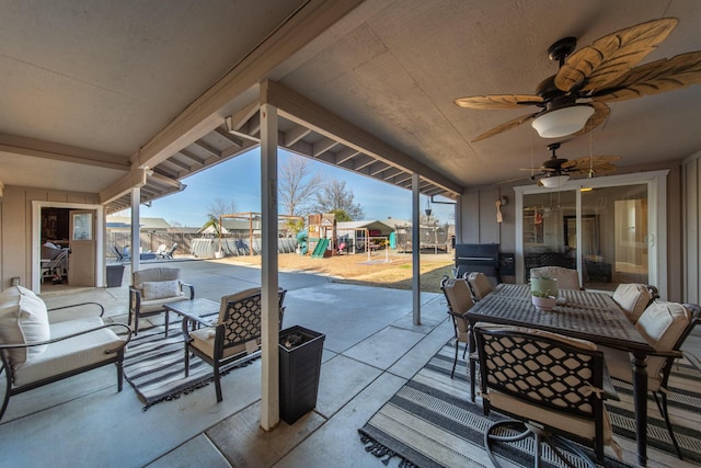 view of patio / terrace featuring an outdoor hangout area and a playground