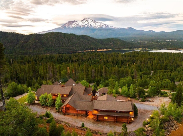 aerial view at dusk with a mountain view