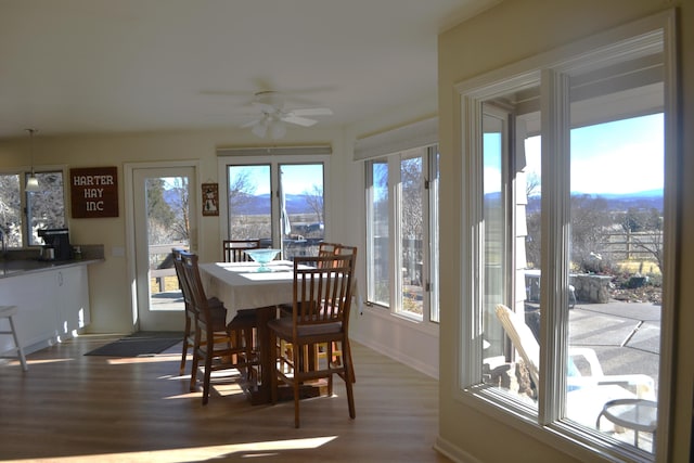 sunroom / solarium with ceiling fan