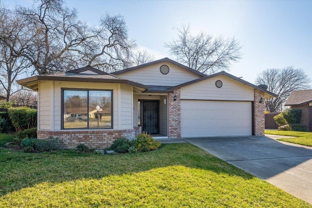 ranch-style house with a garage and a front yard