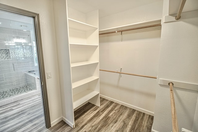 walk in closet featuring dark hardwood / wood-style flooring