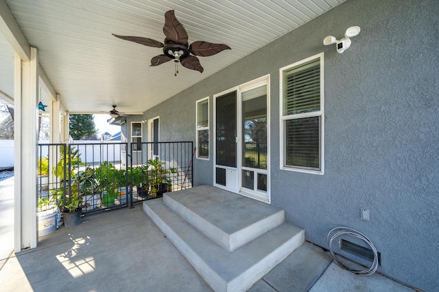 view of patio / terrace featuring ceiling fan