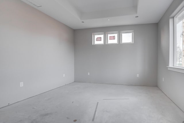 unfurnished room featuring a wealth of natural light and a tray ceiling