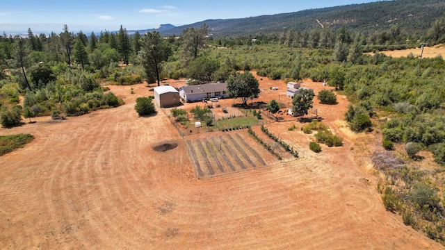 aerial view featuring a mountain view and a rural view