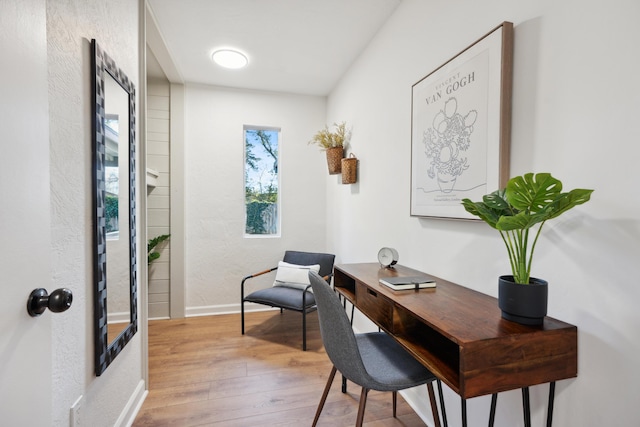 office area featuring light hardwood / wood-style floors