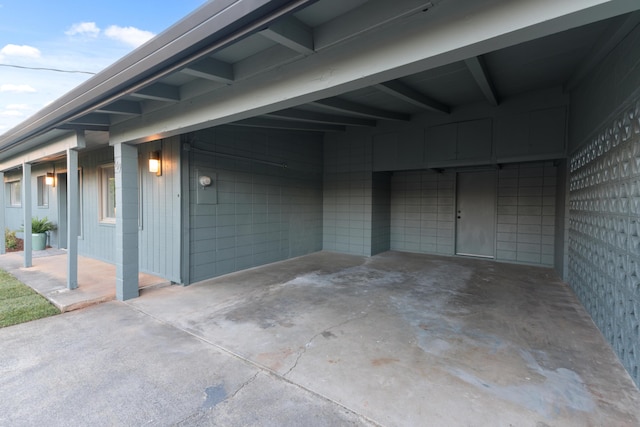 garage with a carport