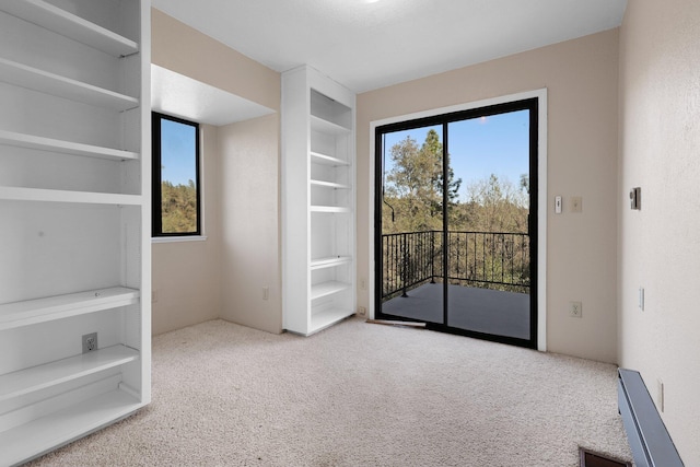 carpeted spare room featuring built in features and a wealth of natural light