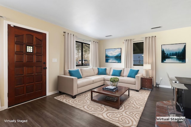 living room with hardwood / wood-style flooring