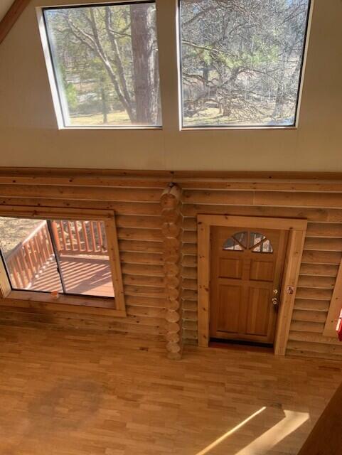 interior space featuring rustic walls