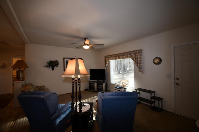 living room featuring ceiling fan