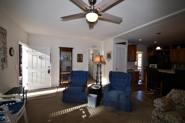 living room with ceiling fan