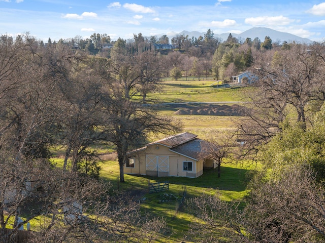 bird's eye view with a mountain view and a rural view