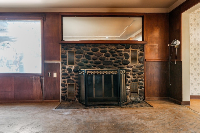 interior details with a fireplace