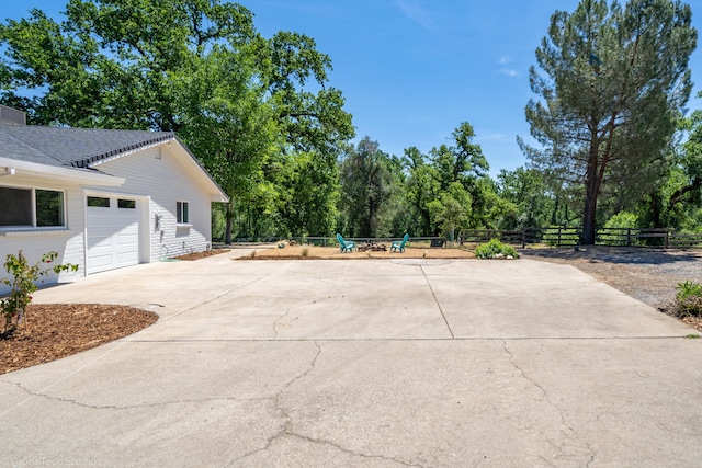 exterior space with a garage