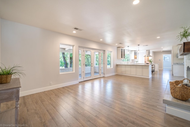 unfurnished living room featuring light wood-type flooring