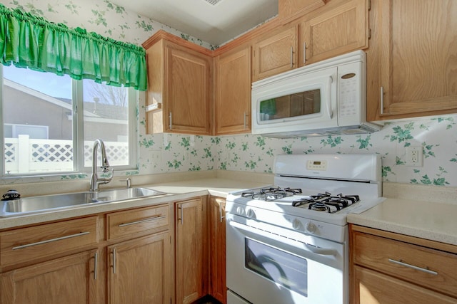 kitchen with sink and white appliances