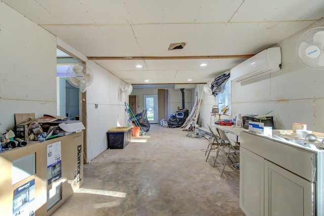 basement featuring an AC wall unit