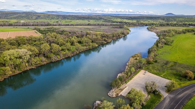 aerial view with a water and mountain view