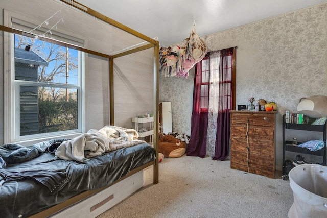 bedroom featuring multiple windows and carpet floors