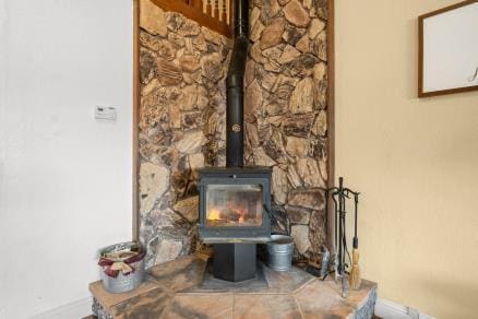 details featuring a wood stove