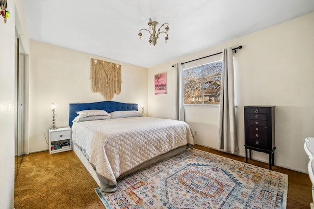 bedroom featuring dark carpet