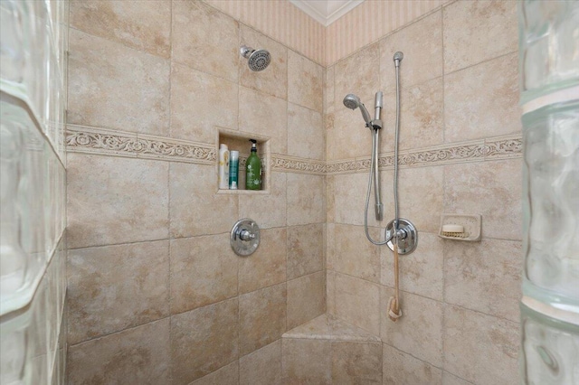 bathroom with a shower with shower curtain