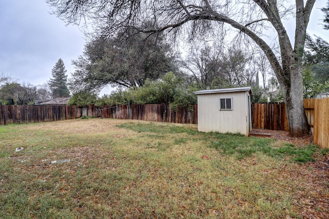 view of yard featuring a storage unit