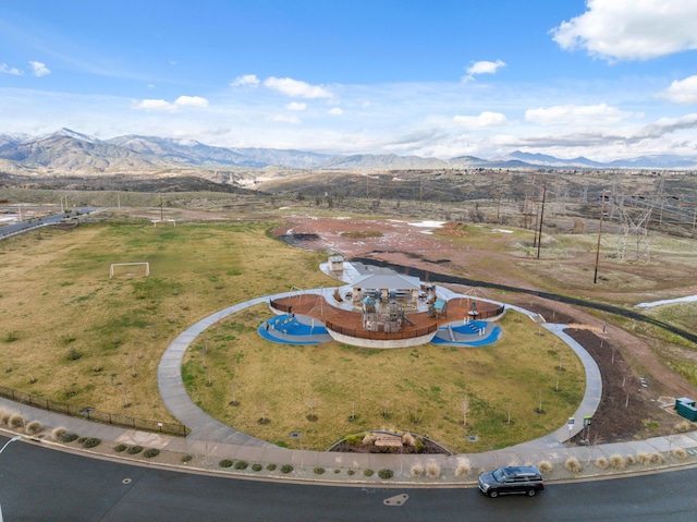 aerial view featuring a mountain view