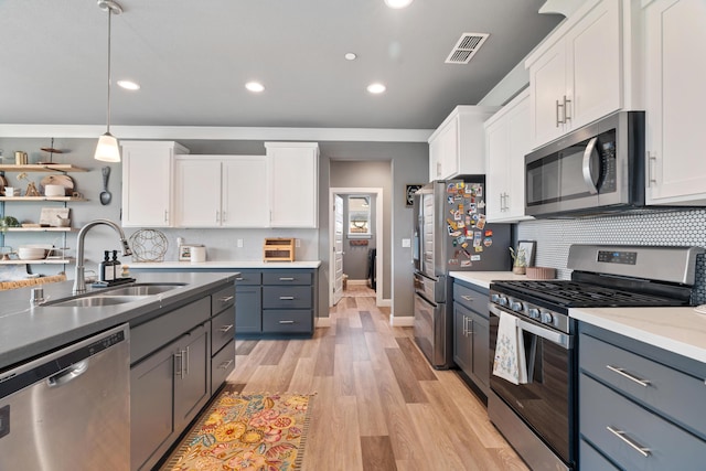 kitchen featuring appliances with stainless steel finishes, sink, and white cabinets