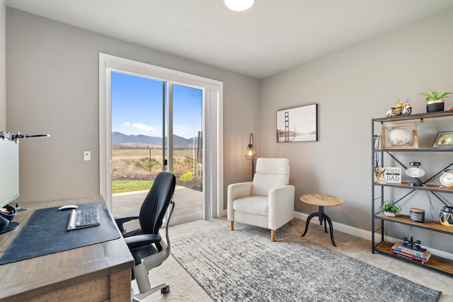 office area featuring a mountain view