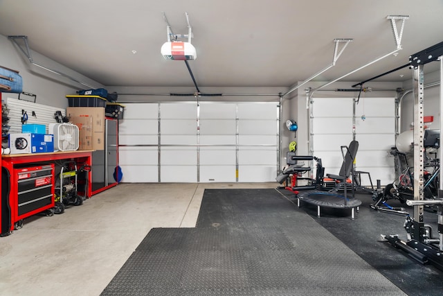 garage with a garage door opener