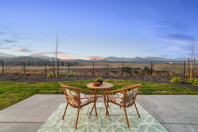 view of patio with a mountain view