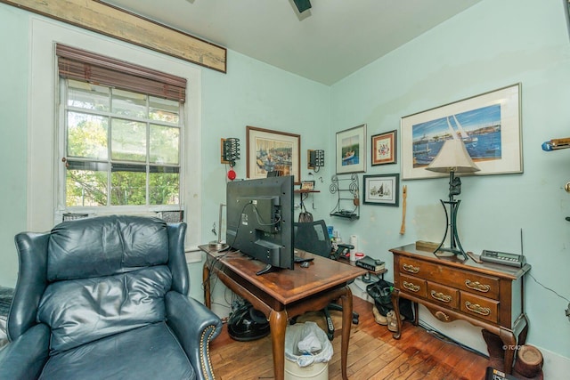 home office featuring hardwood / wood-style flooring