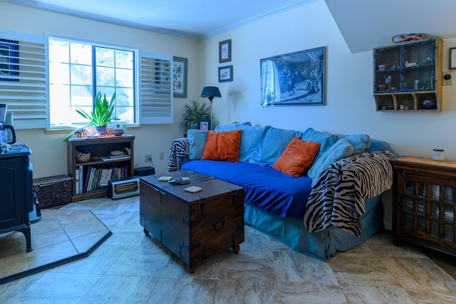 living room featuring ornamental molding