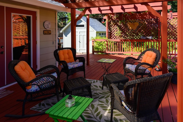 wooden terrace featuring a pergola