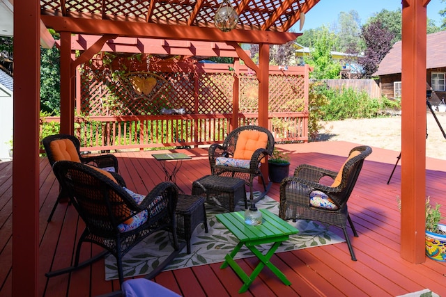 wooden terrace with a pergola