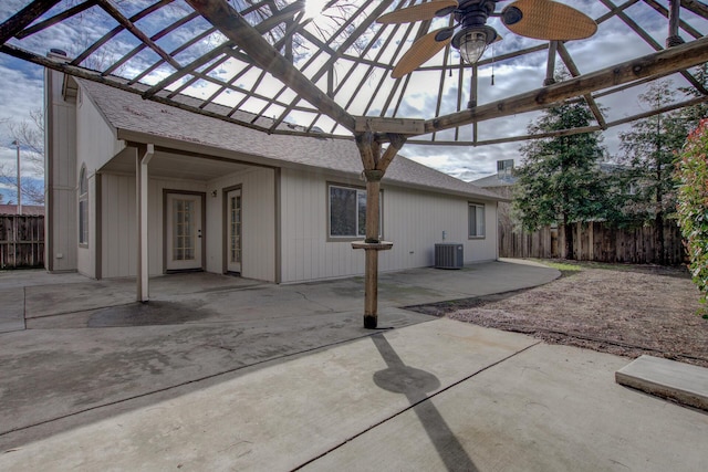 view of patio featuring central AC and ceiling fan