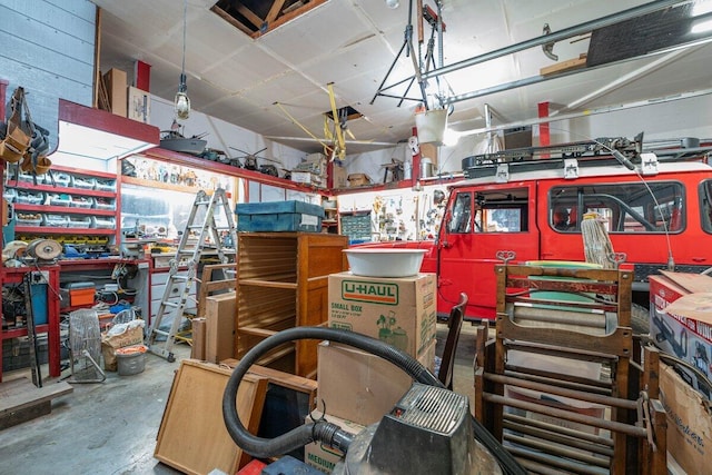 garage featuring a workshop area