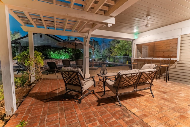 view of patio / terrace with a pergola and an outdoor hangout area